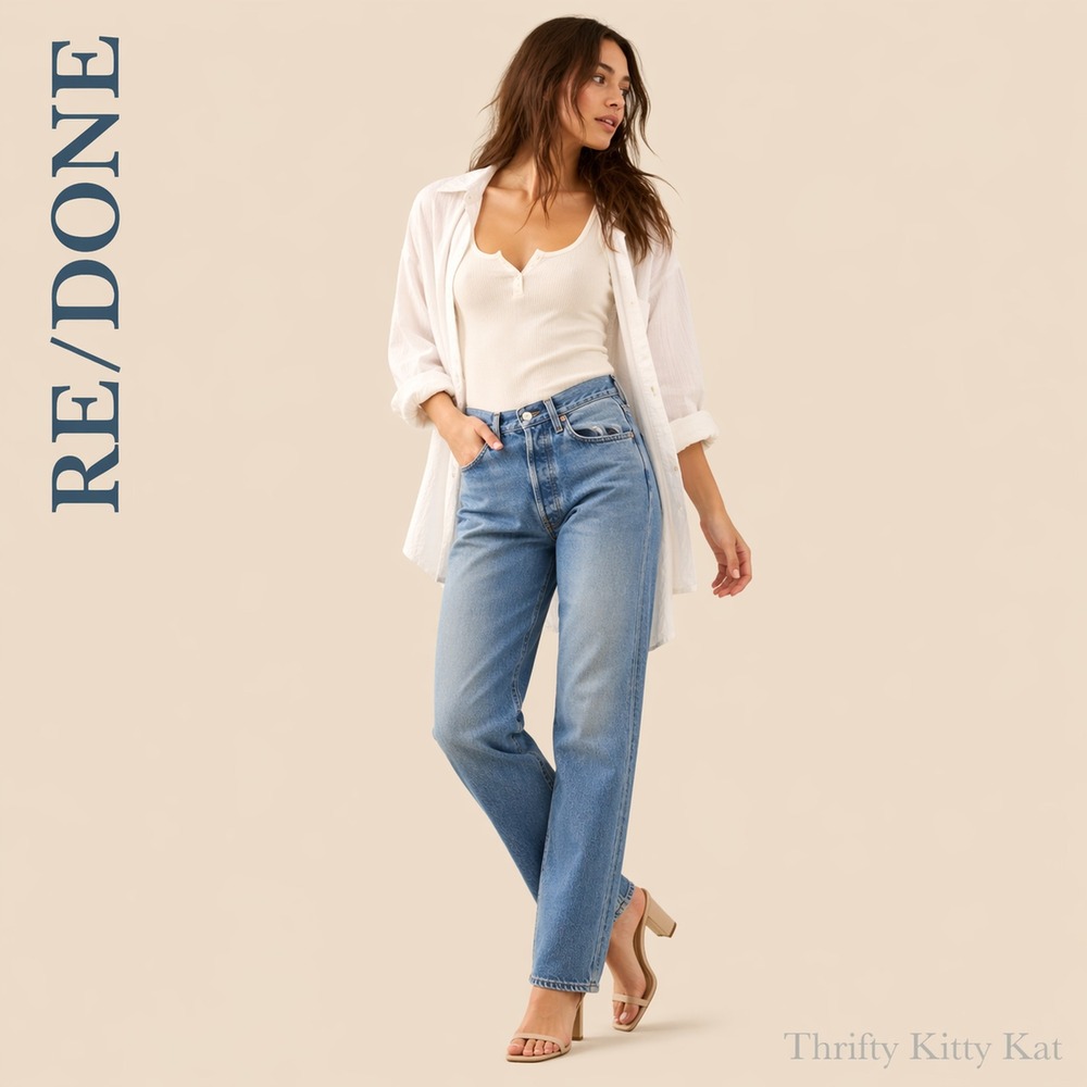 RE/DONE 90s High Rise Loose Button Fly Organic Cotton Hemmed Ankle Jeans 25